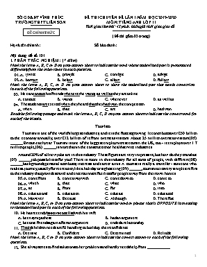 4 Đề thi chuyên đề lần 1 môn Tiếng Anh Lớp 11 - Năm học 2019-2020 - Trường THPT Liễn Sơn (Có đáp án)